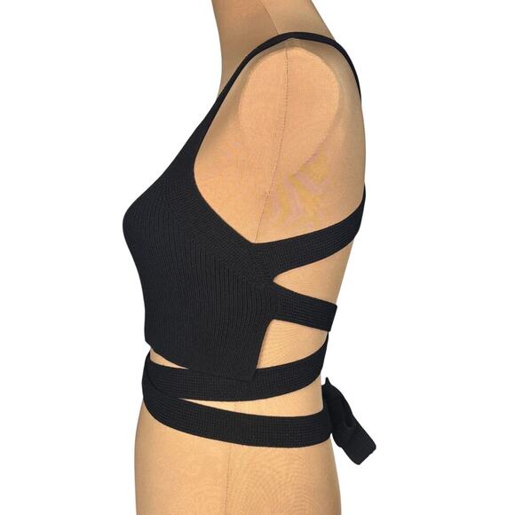 Aritzia Wilfred Cayenne Sweater Black Knit Cropped Top Small Open Back Summer - Picture 4 of 9